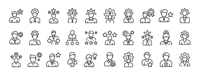 Personal development, leadership skills, talent growth – thin line web icon set. Outline icons collection. Simple vector illustration.