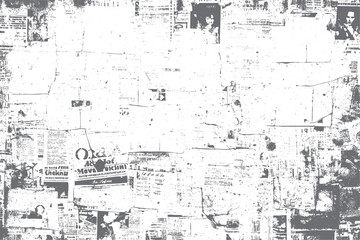 Fototapeta premium Grunge newspaper print collage with vintage surface. Distressed design texture overlay. Great for creative retro poster compositions.