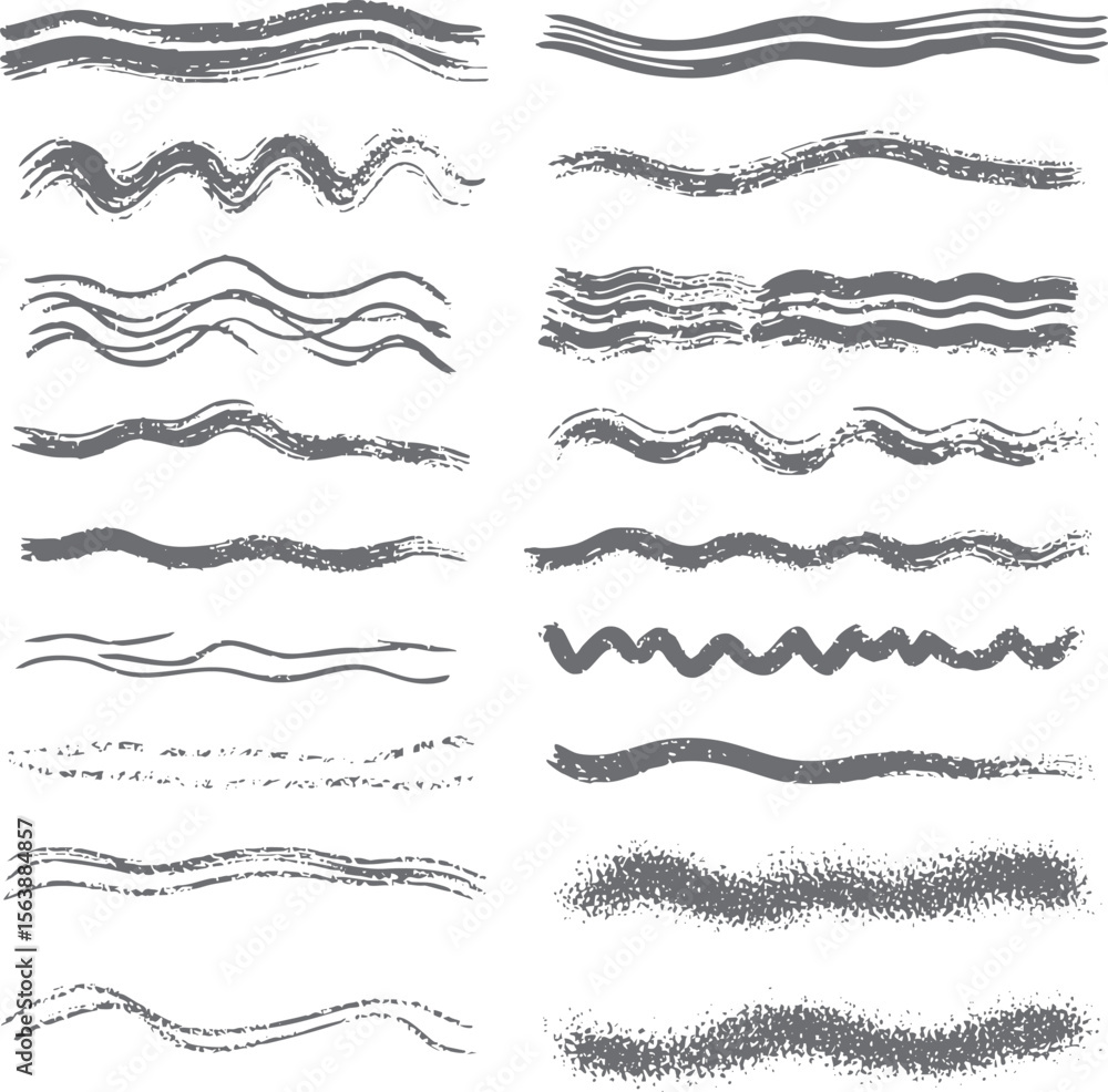 Aufkleber abstract hand drawn wavy brush stroke set. decorative ink texture lines for design. perfect for art 