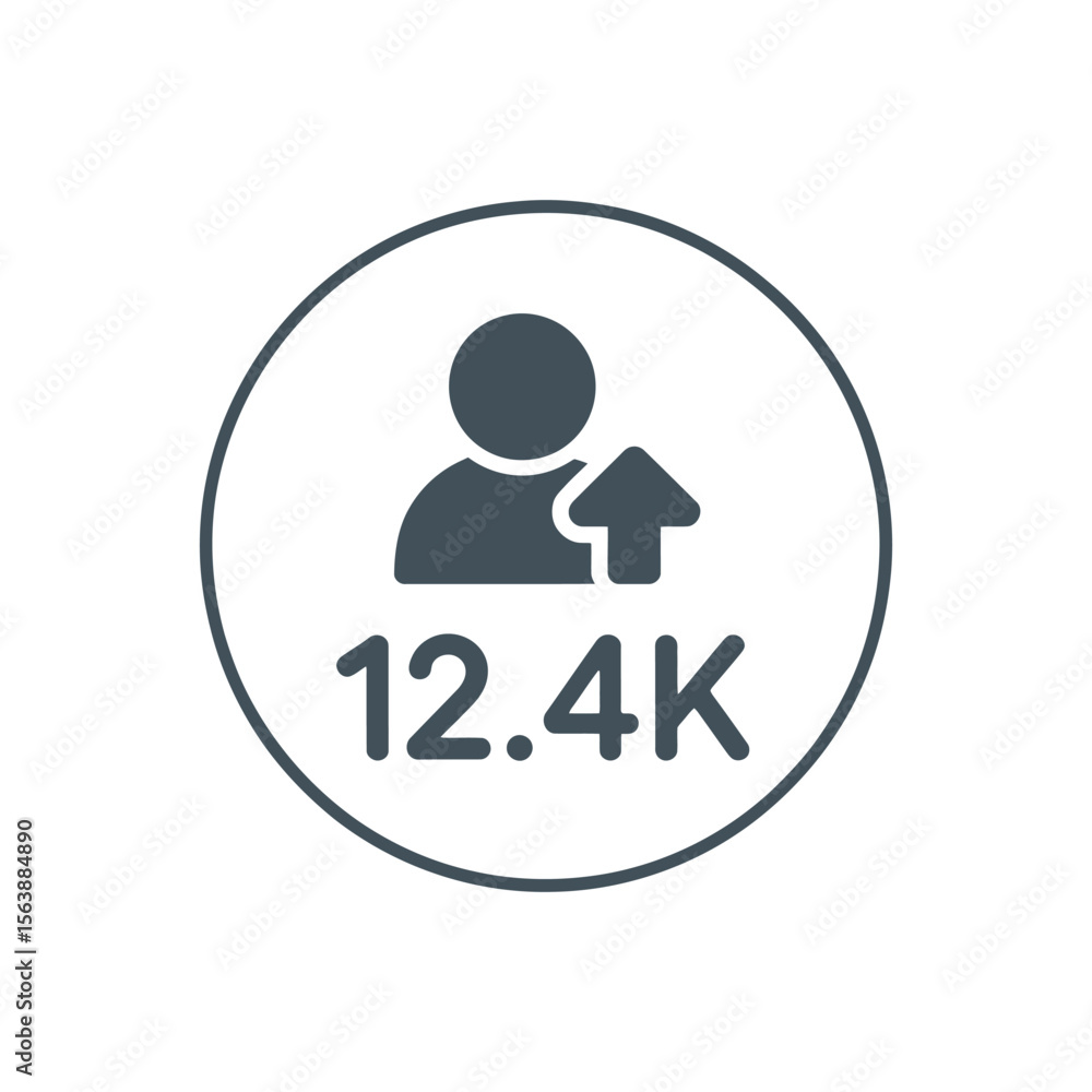 Poster icon showing a person with an upward arrow and the number twelve point four thousand