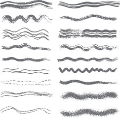 Abstract hand drawn wavy brush stroke set. Decorative ink texture lines for design. Perfect for art projects and surface compositions.