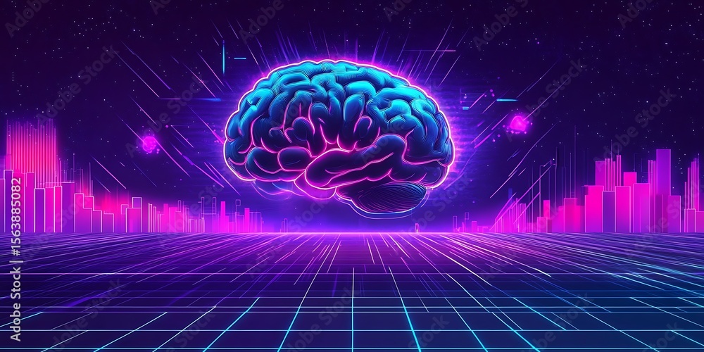 Poster futuristic abstract background design with glowing lines and cityscape