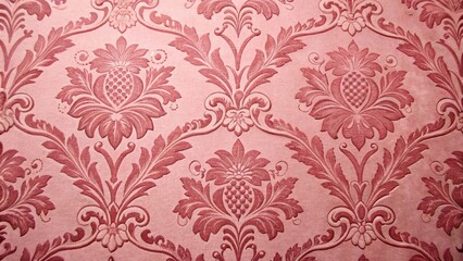 Fototapeta premium Elegant Damask Wallpaper Texture: Rose Pink and Burgundy Embossed Floral Pattern, Vintage Style.