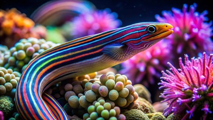 Vibrant Rainbow Fish Gracefully Navigating a Lush Underwater Coral Reef Ecosystem