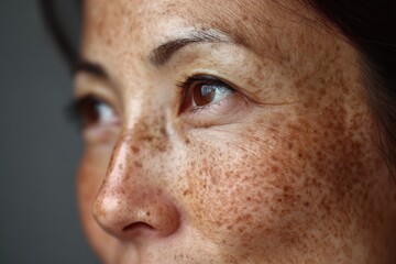 Skin Dark Spots. Portrait of Asian Woman with Medical Skin Pigmentation Problem