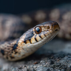 Fototapeta premium Snake Head Close Up on Stone: Macro View of Detailed Scales