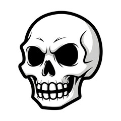 Fototapeta premium Angry Cartoon Skull Head Black White Icon isolated on a transparent background image