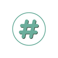 Simple teal hashtag symbol inside a circle on a white background