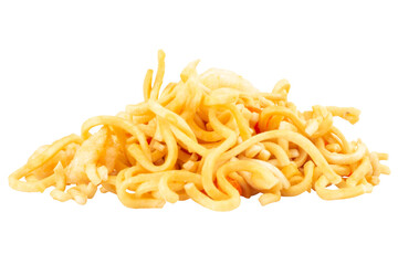 Pile of instant noodles on a white background