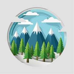 Snowy Mountain Range in Paper Art Style