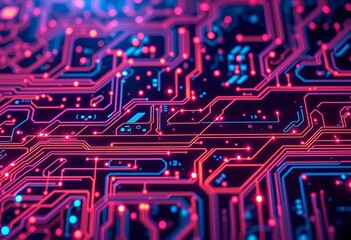 Abstract glowing circuit board texture, futuristic tech background,  data,  interface