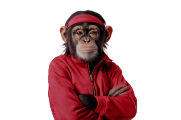 Active primate in athletic red outfit