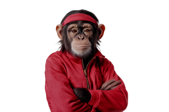 Active primate in athletic red outfit