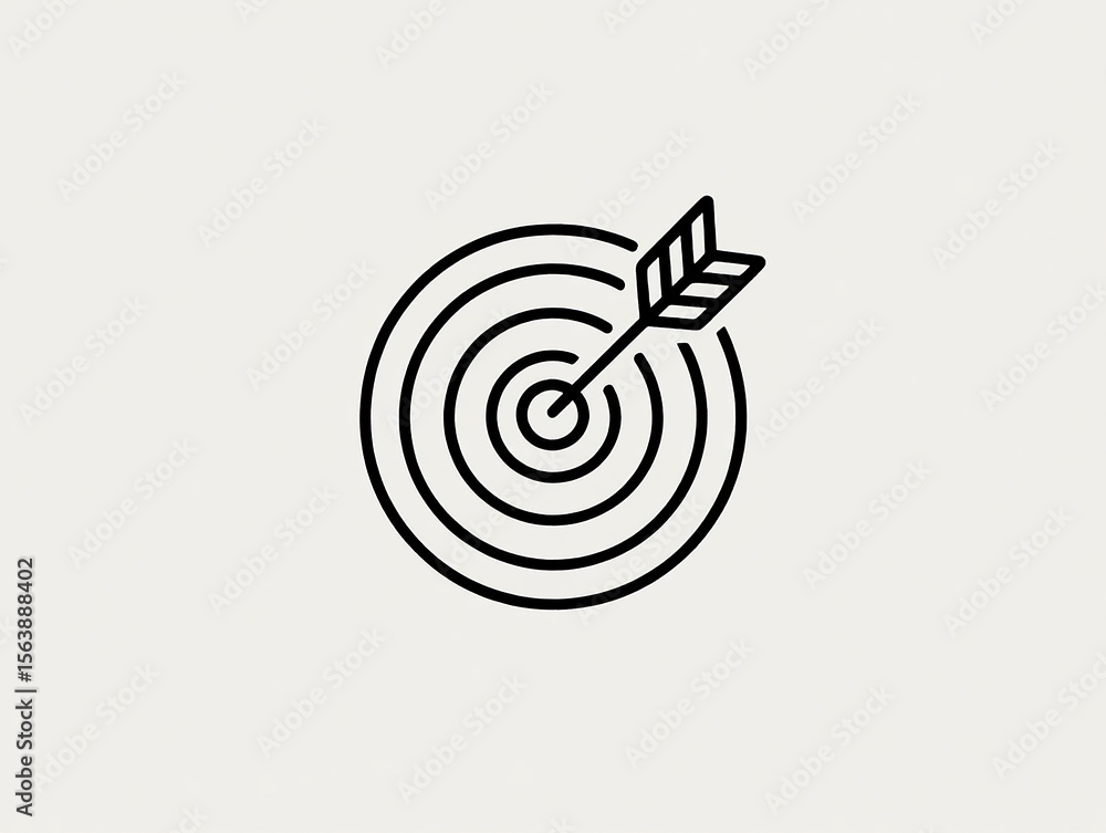 Poster target achievement icon a simple line drawing of a dart hitting the bullseye of a target symbolizing