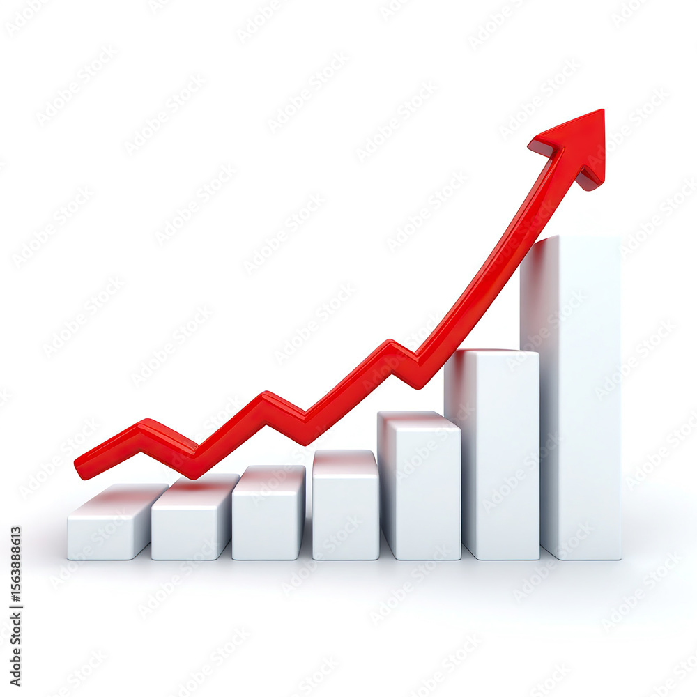 Aufkleber upward trend visualization a 3d render of an ascending bar graph with a red arrow illustrating econo