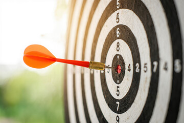 Strategic Precision A Dart Hitting the Bullseye on a Target Board Symbolizing Accuracy Focus and Achievement in Business Marketing and Goal Setting