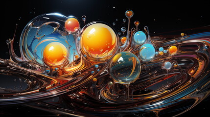  Abstract futuristic organic cosmic globes ball fluid flow liquid space planets