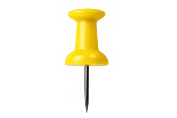 Yellow push pin isolated on transparent background, highlighting office organization and stationery essentials