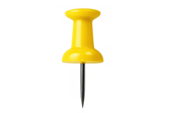 Yellow push pin isolated on transparent background, highlighting office organization and stationery essentials