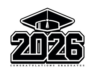 Lettering Class of 2026 for greeting, invitation card. Text for graduation design, congratulation event, T-shirt, party, high school or college graduate. Vector on transparent background