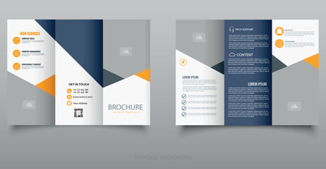Geometric Business Trifold Brochure Template. Elegant and modern trifold brochure with geometric layout, ideal for corporate, tech, and service industries.