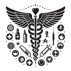 Caduceus health silhouette Vector Isolated Vector Illustration Medicine logo. Healthcare