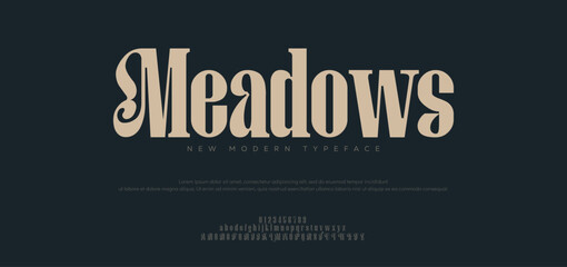 Meadows modern serif logo alphabet font. Elegant Lettering vintage Retro Designs. Typography decoration fonts for branding, wedding, logos. vector illustration

