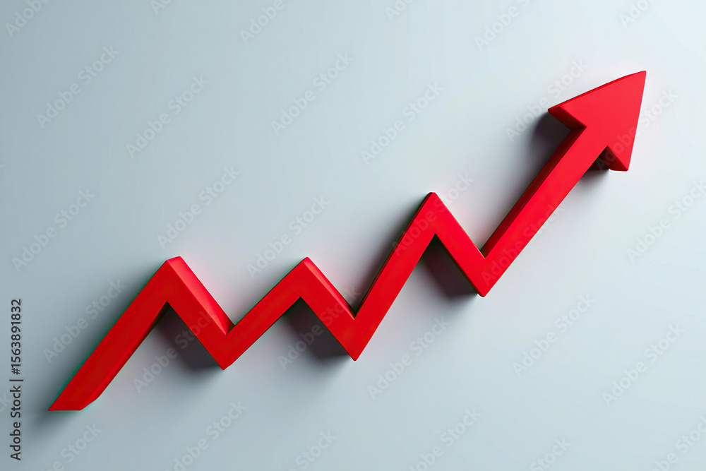 Poster steady climb a red arrow ascending gradually on a light background symbolizing consistent growth, pr