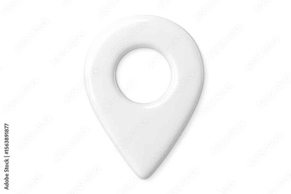 Fototapete 3d rendering of a white glossy location pin icon pointing location on a transparent background