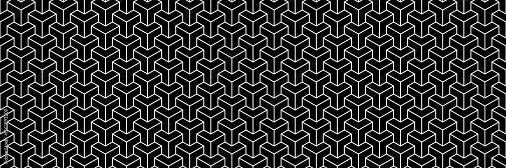 Poster horizontal seamless black and white hexagon block pattern for design and background.