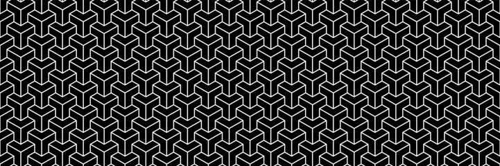 horizontal seamless black and white hexagon block pattern for design and background.