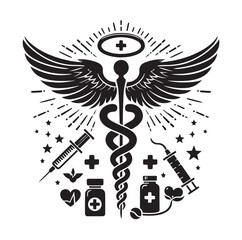 Naklejka premium Caduceus health silhouette Vector Isolated Vector Illustration Medicine logo. Healthcare