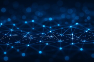 Obraz premium Abstract blue network of glowing nodes and lines with bokeh background