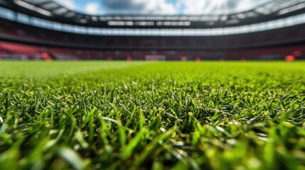 Close-up of a vibrant green soccer field