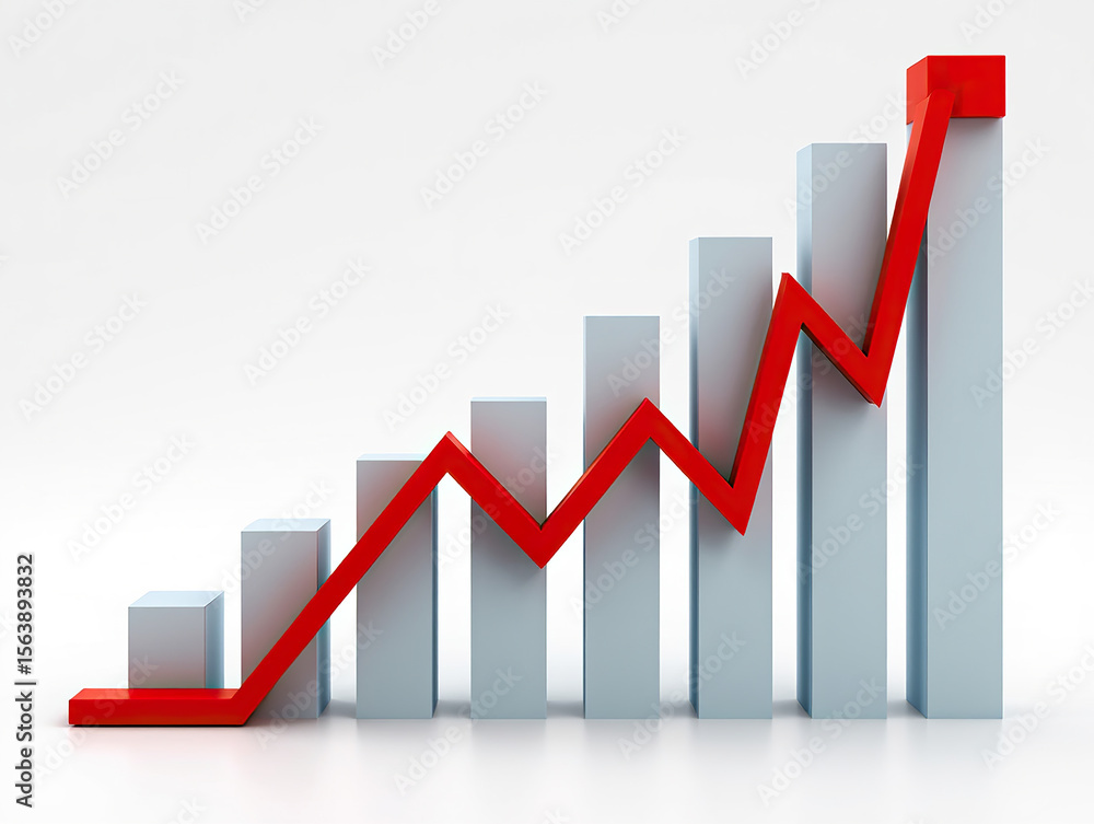 Poster upward trend a visual depiction of increasing success with a bar graph and ascending red arrow again