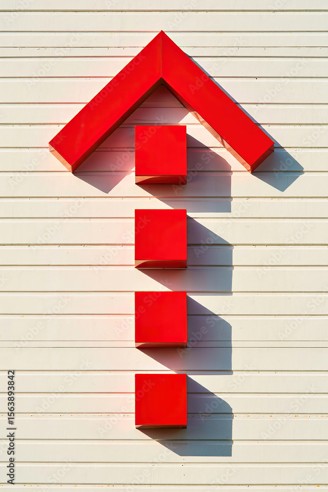 Poster bold red arrow ascending on white wall a symbol of progress and directional guidance with strong sha