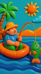 Naklejka premium Playful fishing scene illustration.