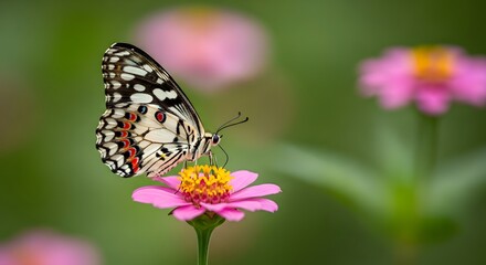 Obraz premium Macro Shot of Butterfly on Pink Flower