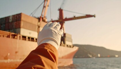 Fototapeta premium A vibrant ship sails the azure sea. 
