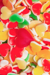 Juicy colorful jelly sweets. Gummy candies. Hearts.