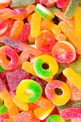 Assorted gummy candies. Top view. Jelly  sweets.