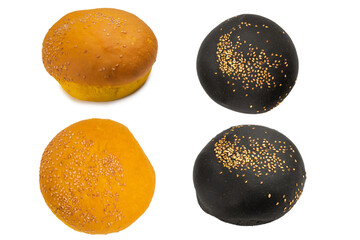 Yellow burger bread isolated on white.