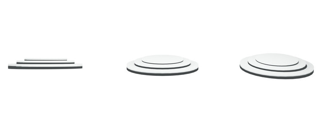 A set of white circular podium design, sleek, modern, minimalist, elegant, clean, balanced, professional, versatile, functional. file png transparent background