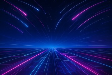 Obraz premium Neon light streaks race across a dark futuristic digital landscape