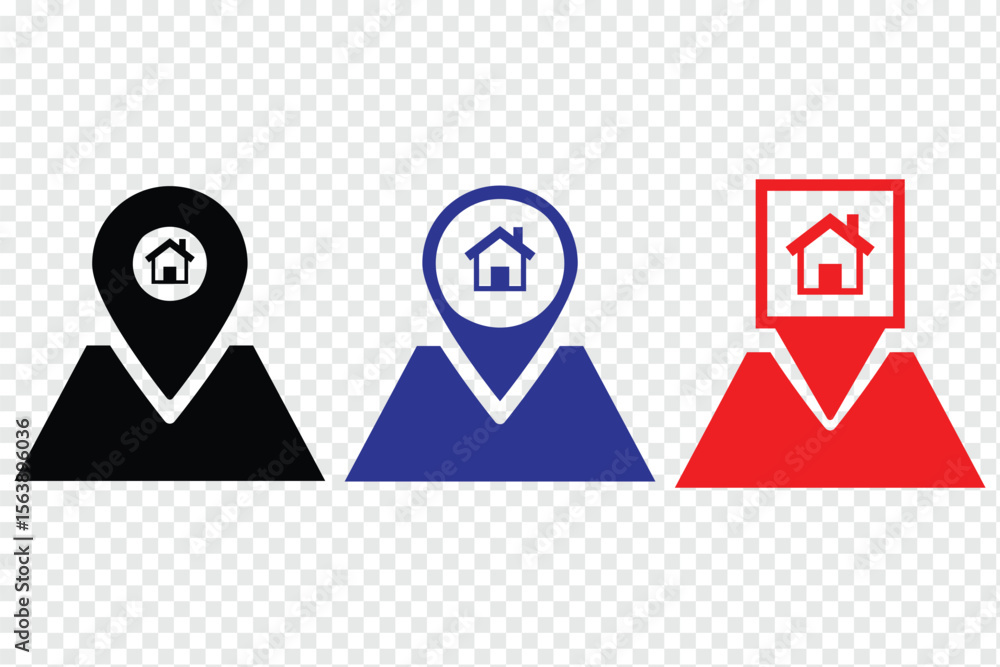 Poster home location icon vector sign. house location pin icon for real estate and navigation. location ico