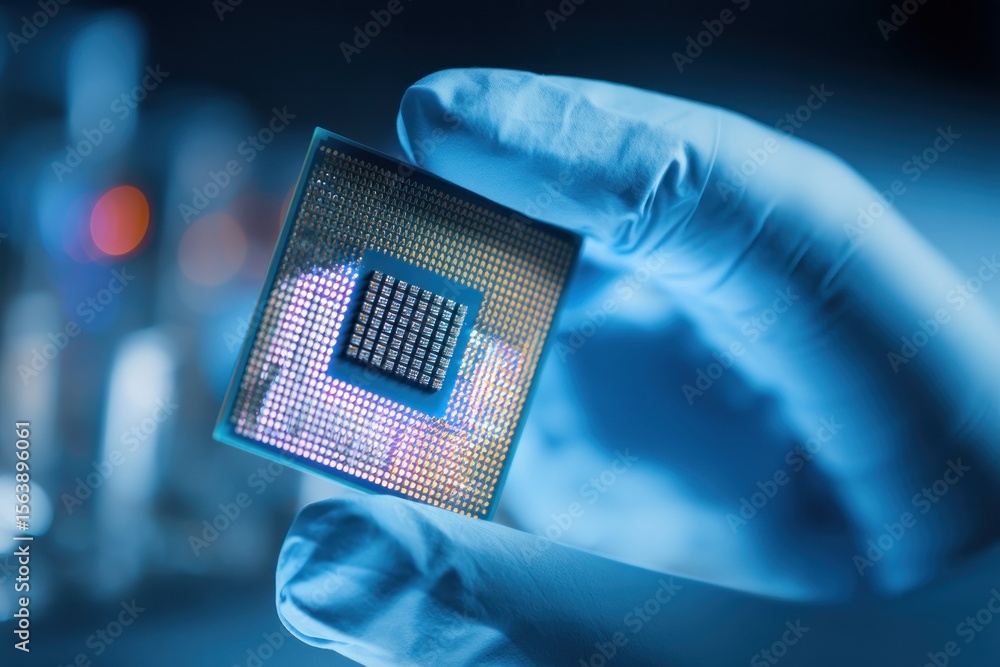 Poster close up of computer processor in hand