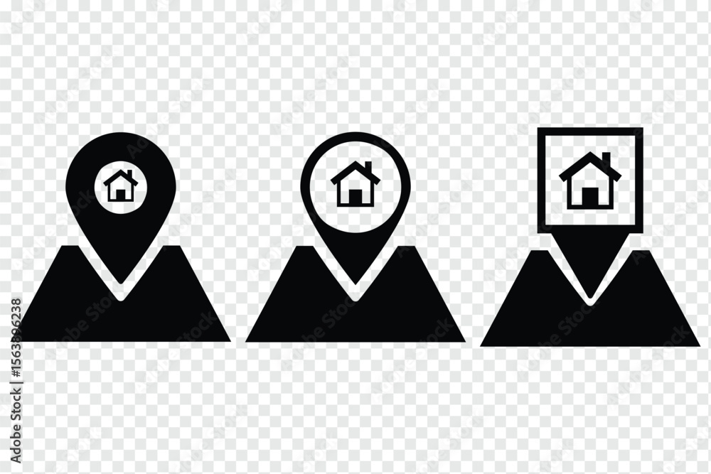 Poster home location icon vector sign. house location pin icon for real estate and navigation. location ico