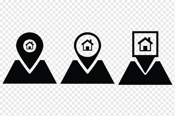 Home location icon vector sign. House location pin icon for real estate and navigation. 
Location icon. Map pin icon. Location icon. Map pin icon set. location marker. location pin. Map pin ico eps 10