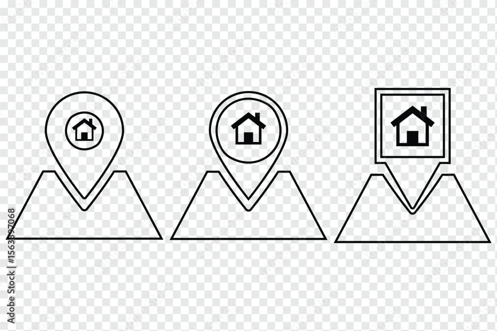 Poster home location icon vector sign. house location pin icon for real estate and navigation. location ico