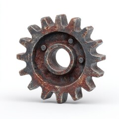 A single rusty metal gear with a central hole and visible bolts